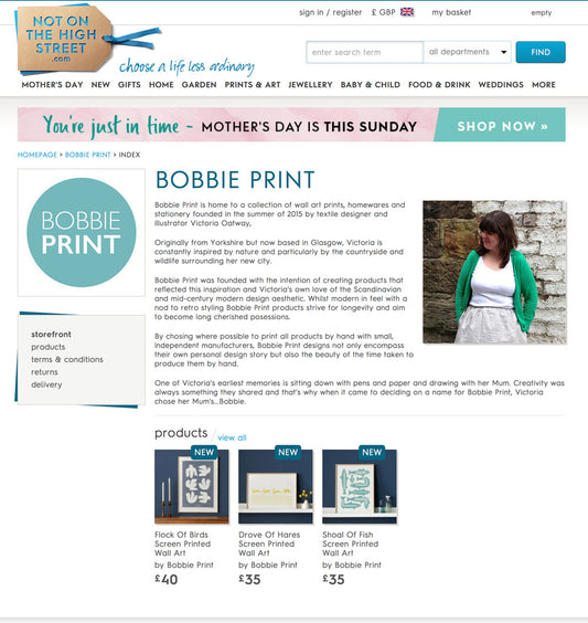 Bobbie Print Products now Available on notonthehighstreet.com