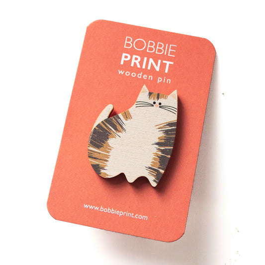 Cat Wooden Pin Badge