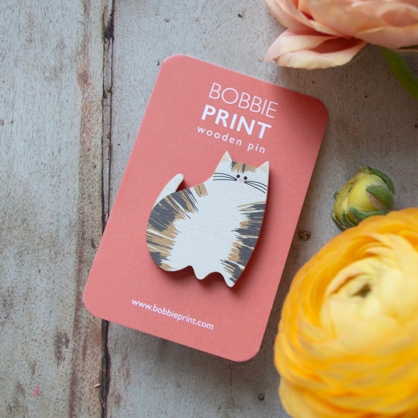 Cat Wooden Pin Badge