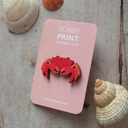Crab Wooden Pin Badge