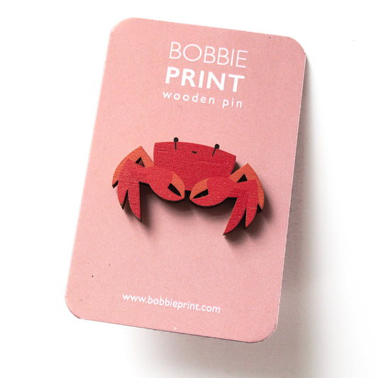 Crab Wooden Pin Badge