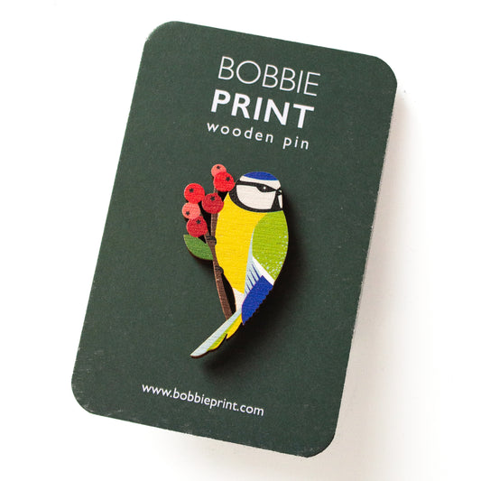 Blue Tit Wooden Pin Badge