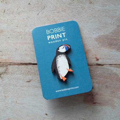 Puffin Wooden Pin Badge
