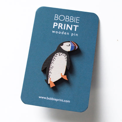 Puffin Wooden Pin Badge