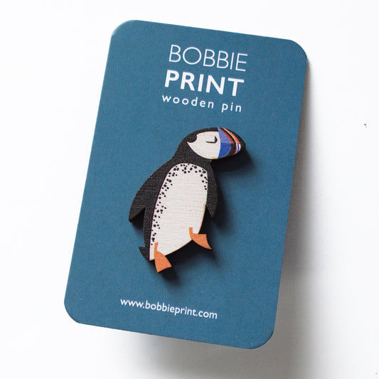 Puffin Wooden Pin Badge