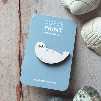 Seal Pup Wooden Pin Badge SECONDS