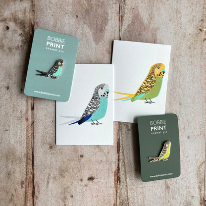 Budgie Pin Badge & Card Set