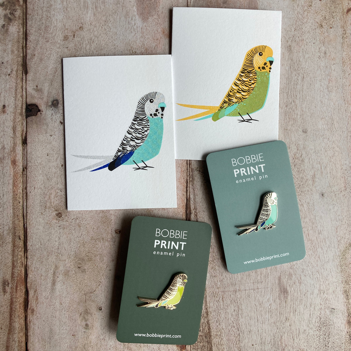 Budgie Pin Badge & Card Set